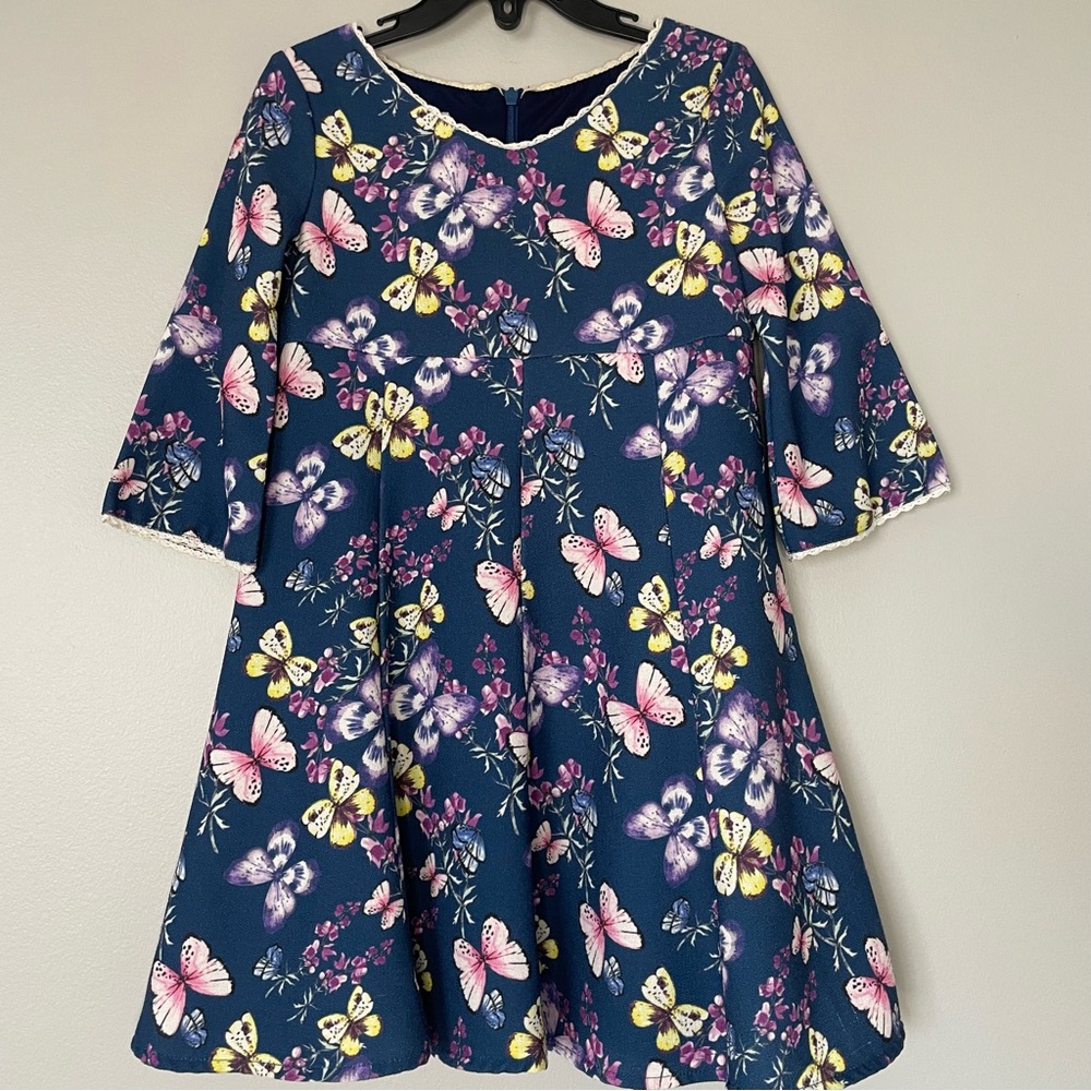 Pippa & Julie Butterfly Print Blue Dress